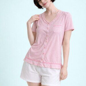 Celestial Dreams - Short Sleeve Bubble Gum Pink Mighty Mom Pajama Top - Womens M